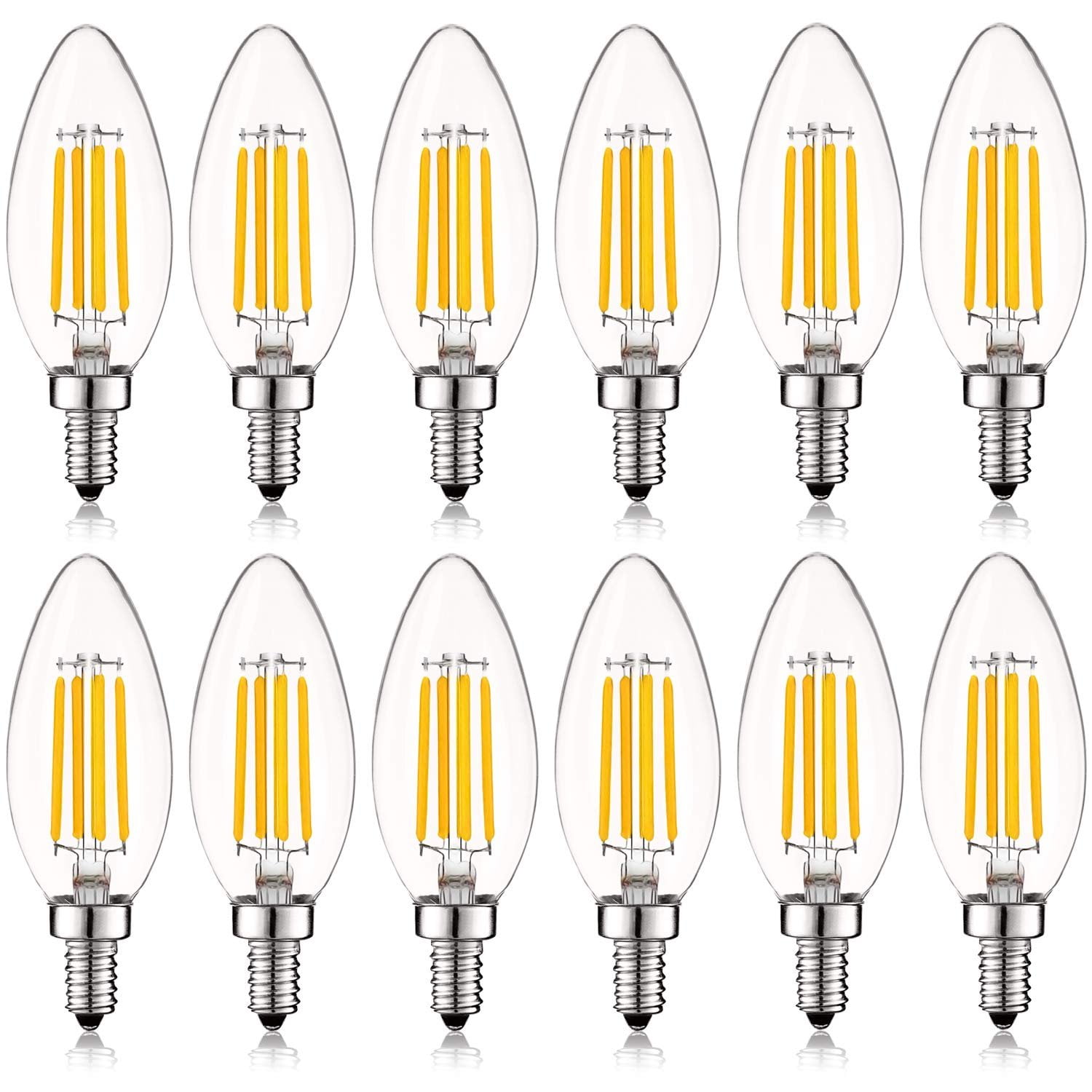 Clear Dimmable LED Candelabra Bulbs with Exposed Filament, 12-Pack