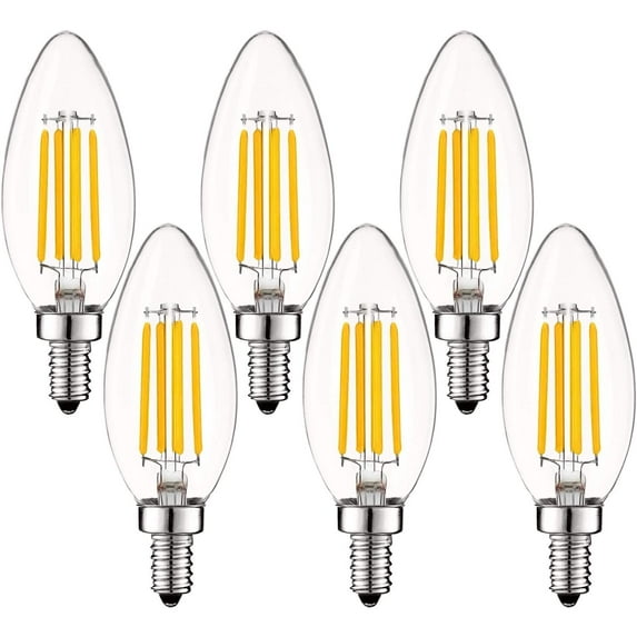 Luxrite 5W E12 Vintage Candelabra LED Dimmable Light Bulbs, 60W Equivalent 2700K Warm White, 550 Lumens, Blunt Tip, 6-Pack