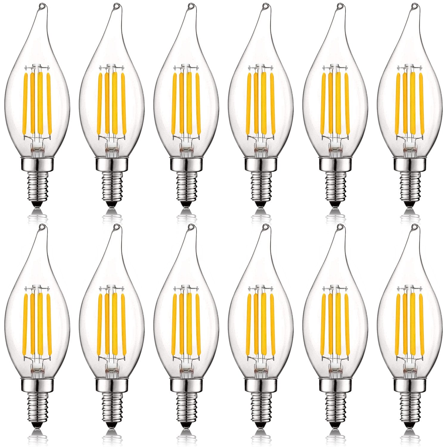 Clear Dimmable LED Candelabra Bulbs with E12 Base, 12-Pack
