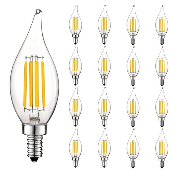 Luxrite 5W E12 Vintage Candelabra LED Dimmable Light Bulbs, 60W Equivalent 2700K Warm White, 550 Lumens, Flame Tip, 16-Pack