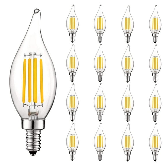 Luxrite 5W E12 Vintage Candelabra LED Dimmable Light Bulbs, 60W Equivalent 2700K Warm White, 550 Lumens, Flame Tip, 16-Pack