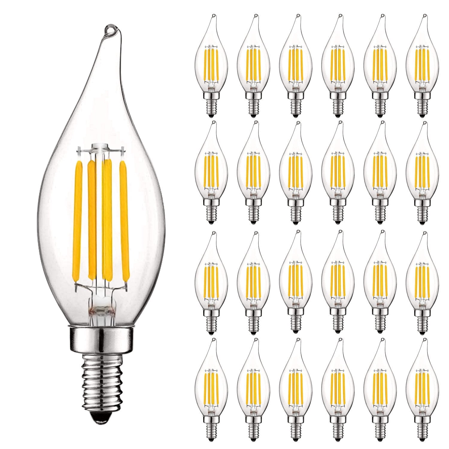 Luxrite 5W E12 Vintage Candelabra LED Dimmable Light Bulbs, 60W Equivalent 2700K Warm White, 550 Lumens, Flame Tip, 24-Pack