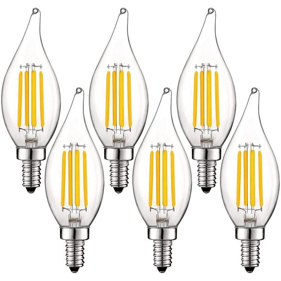 Luxrite 5W E12 Vintage Candelabra LED Dimmable Light Bulbs, 60W Equivalent 2700K Warm White, 550 Lumens, Flame Tip, 6-Pack