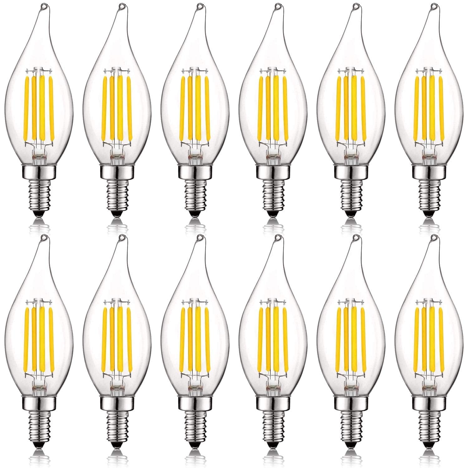Luxrite 5W E12 Vintage Candelabra LED Dimmable Light Bulbs, 60W Equivalent 3000K Soft White, 550 Lumens, Flame Tip, 12-Pack