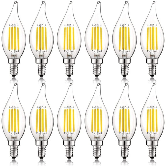 Luxrite 5W E12 Vintage Candelabra LED Dimmable Light Bulbs, 60W Equivalent 3000K Soft White, 550 Lumens, Flame Tip, 12-Pack