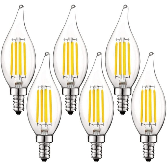 Luxrite 5W E12 Vintage Candelabra LED Dimmable Light Bulbs, 60W Equivalent 3000K Soft White, 550 Lumens, Flame Tip, 6-Pack
