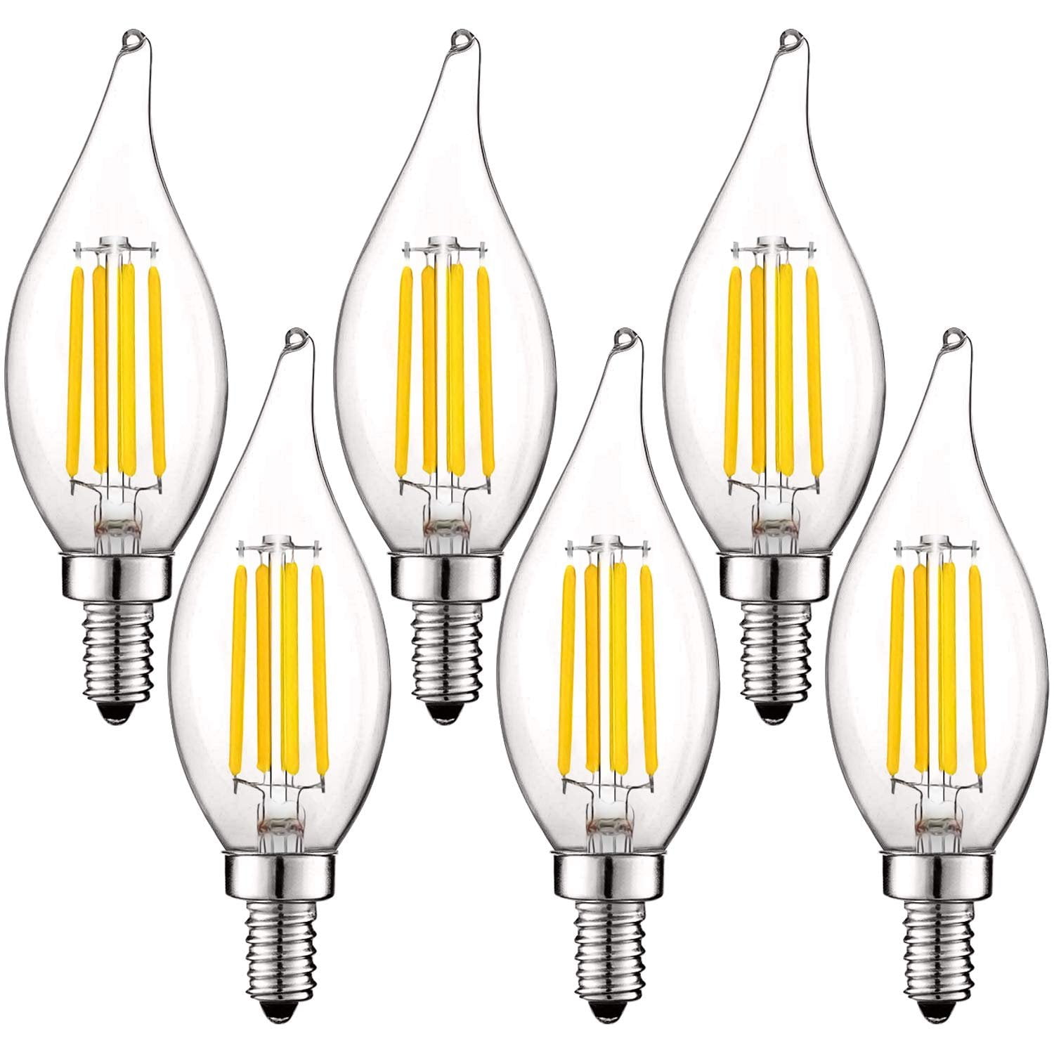 Clear Glass LED Dimmable Vintage Candelabra Light Bulbs