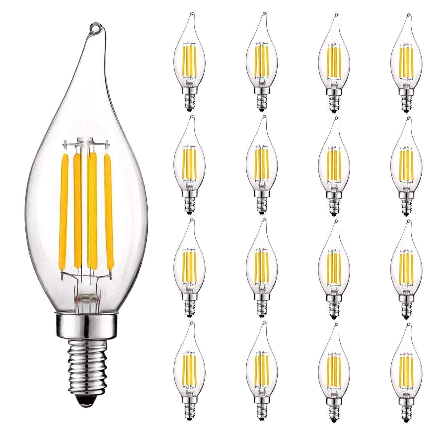 Luxrite 5W E12 Vintage Candelabra LED Dimmable Light Bulbs, 60W Equivalent 3500K Natural White, 550 Lumens, Flame Tip, 16-Pack