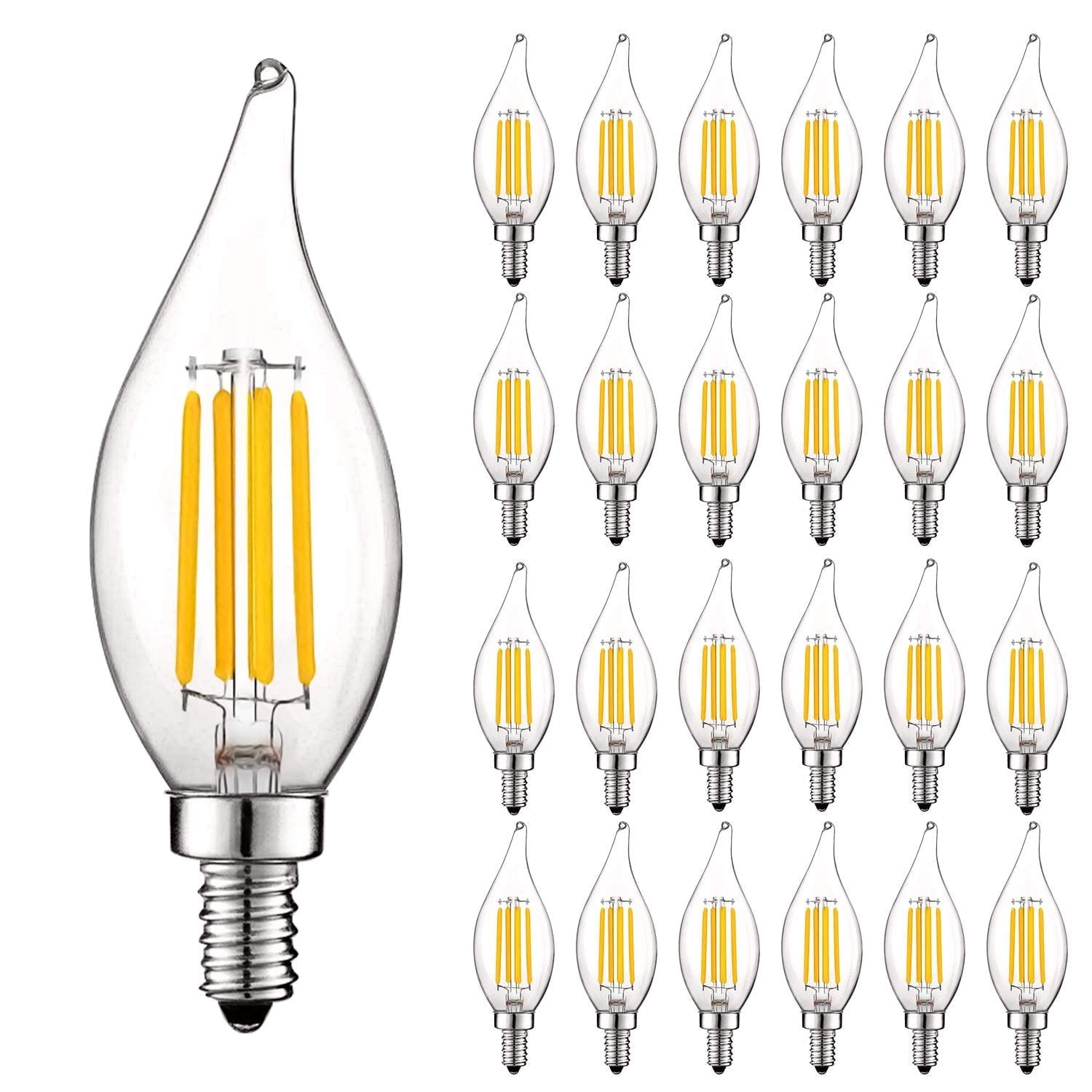 Luxrite 5W E12 Vintage Candelabra LED Dimmable Light Bulbs, 60W Equivalent 3500K Natural White, 550 Lumens, Flame Tip, 24-Pack