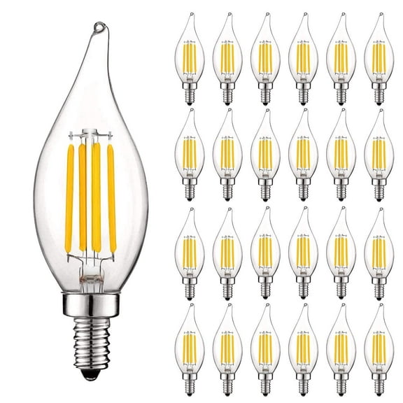 Luxrite 5W E12 Vintage Candelabra LED Dimmable Light Bulbs, 60W Equivalent 3500K Natural White, 550 Lumens, Flame Tip, 24-Pack