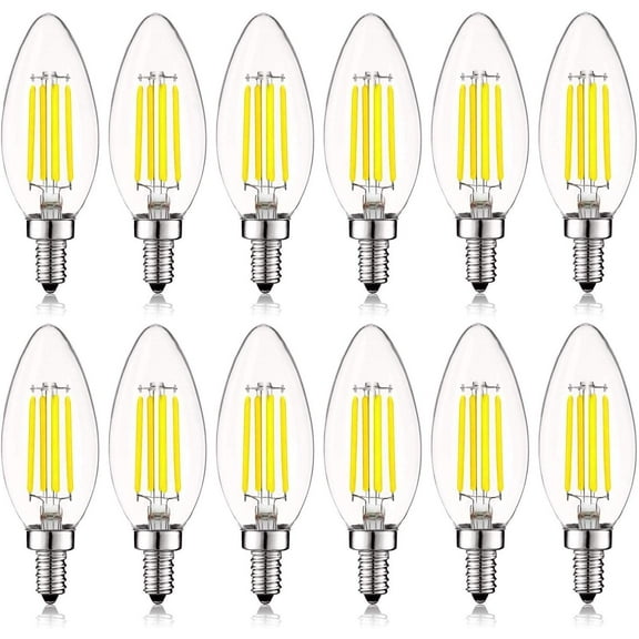 Luxrite 5W E12 Vintage Candelabra LED Dimmable Light Bulbs, 60W Equivalent 5000K Bright White, 550 Lumens, Blunt Tip, 12-Pack
