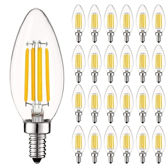 Luxrite 5W E12 Vintage Candelabra LED Dimmable Light Bulbs, 60W Equivalent 5000K Bright White, 550 Lumens, Blunt Tip, 24-Pack
