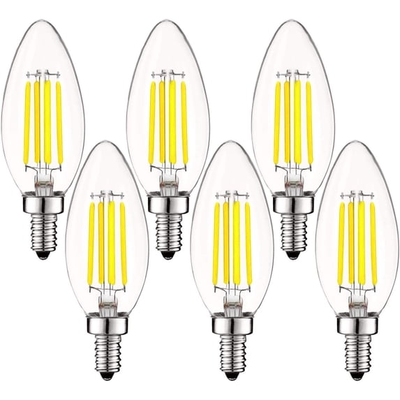 Luxrite 5W E12 Vintage Candelabra LED Dimmable Light Bulbs, 60W Equivalent 5000K Bright White, 550 Lumens, Blunt Tip, 6-Pack