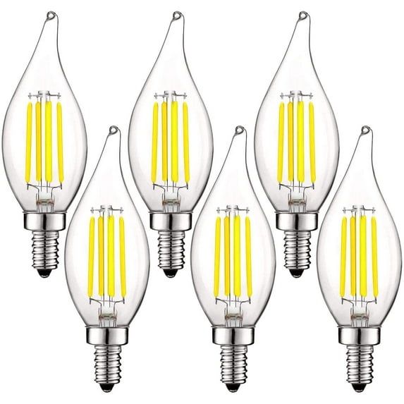 Luxrite 5W E12 Vintage Candelabra LED Dimmable Light Bulbs, 60W Equivalent 5000K Bright White, 550 Lumens, Flame Tip, 6-Pack
