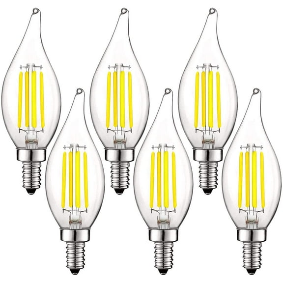 Luxrite 5W E12 Vintage Candelabra LED Dimmable Light Bulbs, 60W Equivalent 5000K Bright White, 550 Lumens, Flame Tip, 6-Pack