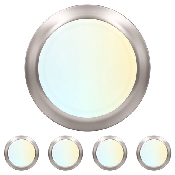 Luxrite 6 Inch LED Disk Lights, Dimmable, 5CCT 2700K-5000K, 12.5W, 1000LM, Damp Rated, Nickel 4-Pack