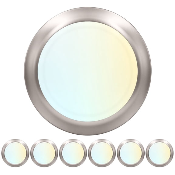 Luxrite 6 Inch LED Disk Lights, Dimmable, 5CCT 2700K-5000K, 12.5W, 1000LM, Damp Rated, Nickel 6-Pack
