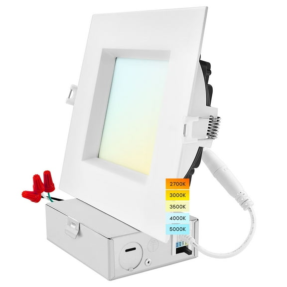 Luxrite 6 Inch Square LED Recessed Ceiling Light J-Box 18W 5 Color Selectable 1800LM Dimmable Wet Rated IC Rated ETL