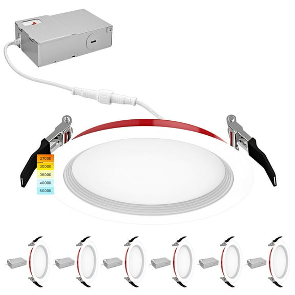 Luxrite 6-Pack 6 Inch LED Fire Rated Recessed Lights, 5CCT 2700K-5000K, 2 Hour Fire Rating, 1050LM, Dimmable, Baffle, UL