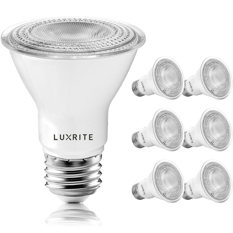 Luxrite 50 Watt Equivalent PAR20 Dimmable LED Light Bulbs 3500K Natural White Wet Rated 6 pack