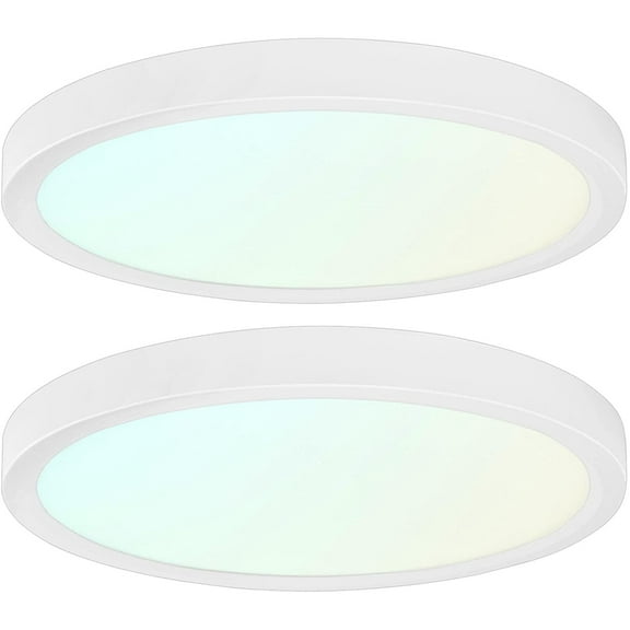 Luxrite 7 inch LED Flush Mount Ceiling Light 15W 3 Color Selectable 900 Lumens Dimmable LED Panel Light Damp Rated ETL Listed 2-Pack