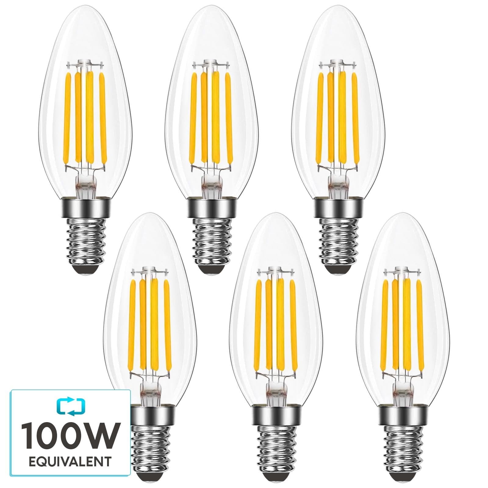 Luxrite 7W Candelabra LED Light Bulbs 100 Watt Equivalent 2700K Warm White 800 Lumens B11 Dimmable Damp Rated E12 6-Pack