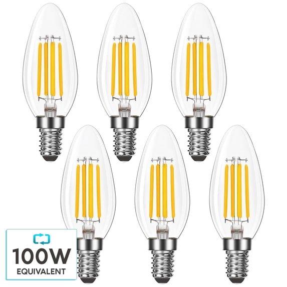 Luxrite 7W Candelabra LED Light Bulbs 100 Watt Equivalent 2700K Warm White 800 Lumens B11 Dimmable Damp Rated E12 6-Pack