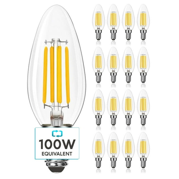 Luxrite 7W Candelabra LED Light Bulbs 100 Watt Equivalent 3500K Natural White 800 Lumens B11 Dimmable Damp Rated E12 16-Pack