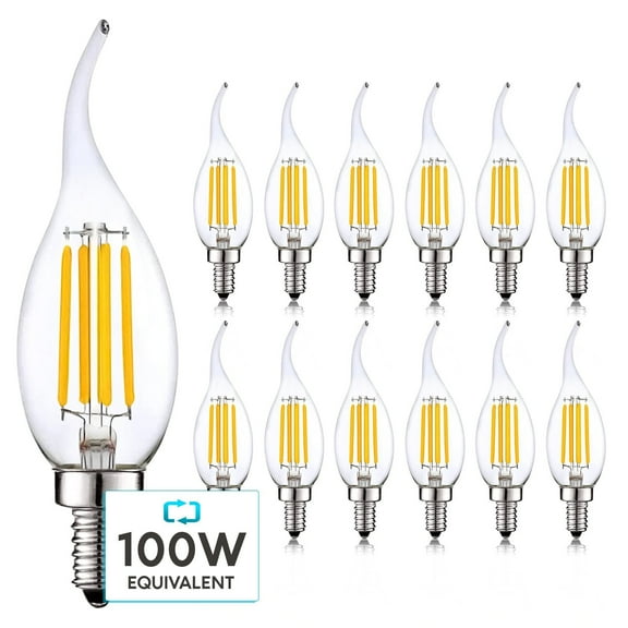 Luxrite 7W Candelabra LED Light Bulbs 100 Watt Equivalent 3500K Natural White 800 Lumens CA11 Dimmable Damp Rated E12 12-Pack