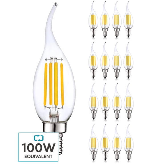 Luxrite 7W Candelabra LED Light Bulbs 100 Watt Equivalent 3500K Natural White 800 Lumens CA11 Dimmable Damp Rated E12 16-Pack