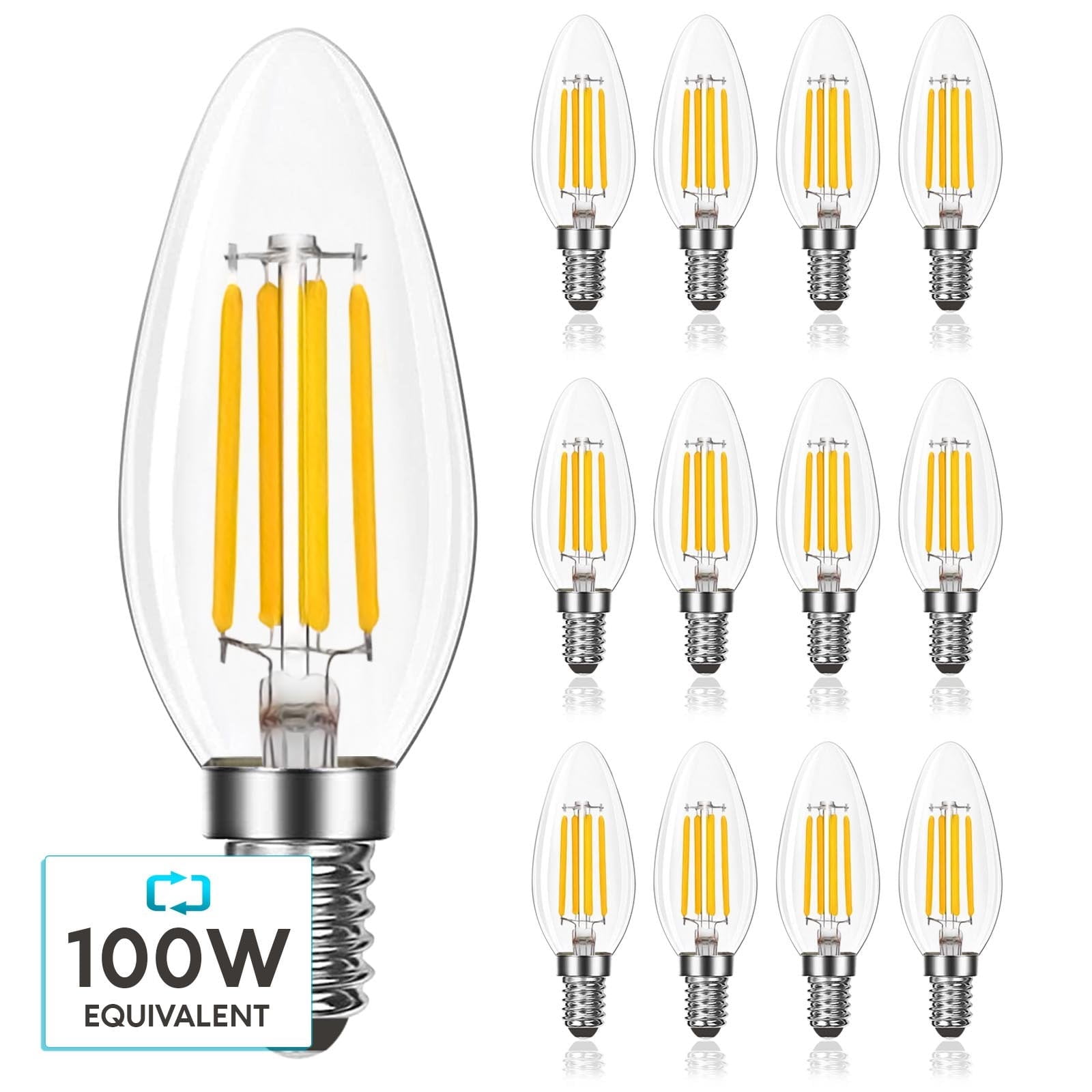 Luxrite 7W Candelabra LED Light Bulbs 100 Watt Equivalent 5000K Bright White 800 Lumens B11 Dimmable Damp Rated E12 12-Pack