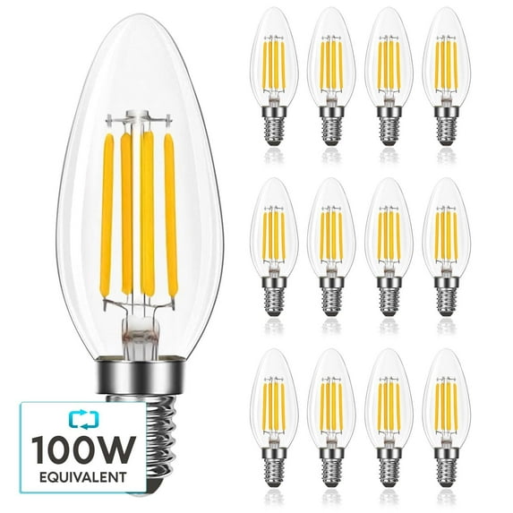 Luxrite 7W Candelabra LED Light Bulbs 100 Watt Equivalent 5000K Bright White 800 Lumens B11 Dimmable Damp Rated E12 12-Pack
