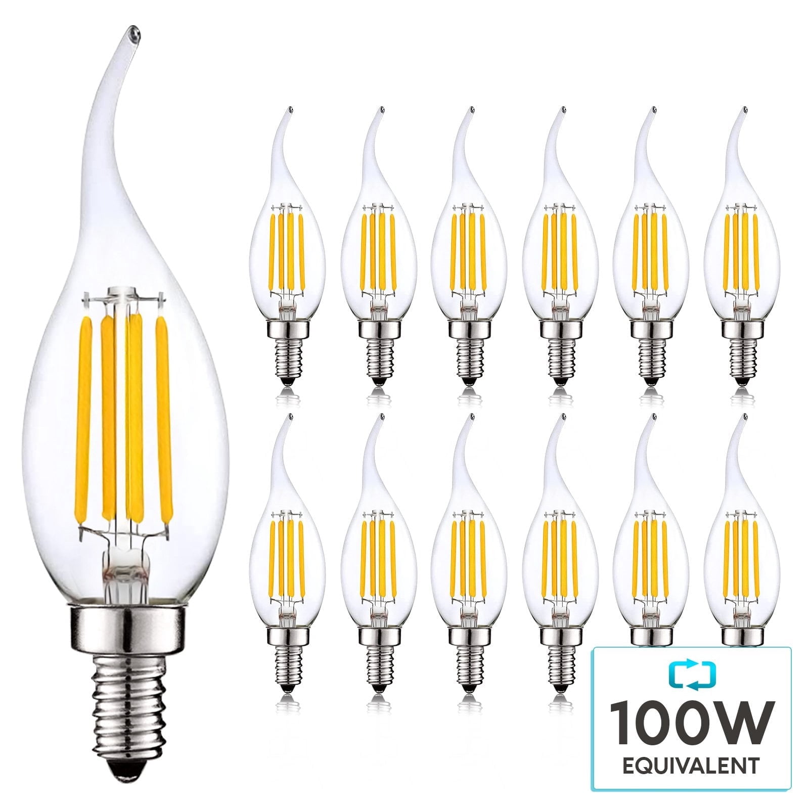 Luxrite 7W Candelabra LED Light Bulbs 100 Watt Equivalent 5000K Bright White 800 Lumens CA11 Dimmable Damp Rated E12 12-Pack