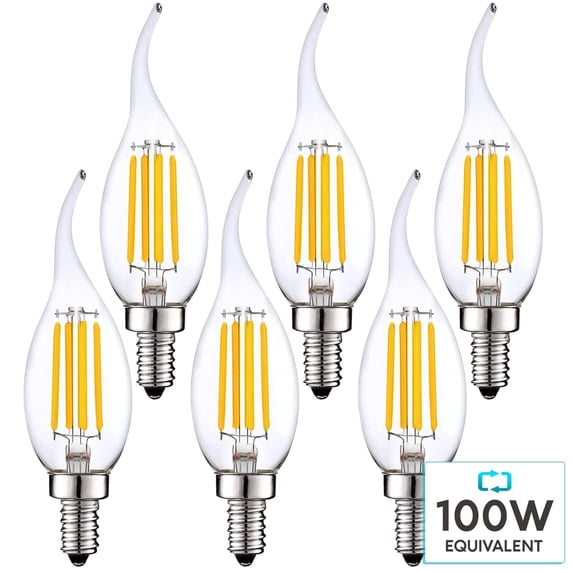 Luxrite 7W Candelabra LED Light Bulbs 100 Watt Equivalent 5000K Bright White 800 Lumens CA11 Dimmable Damp Rated E12 6-Pack