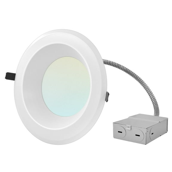 Luxrite 8 inch Commercial LED Recessed Light with J-Box, 25/29/33W, 4 Color Selectable, 2400/2700/3000 Lumens, Dimmable, Wet Rated