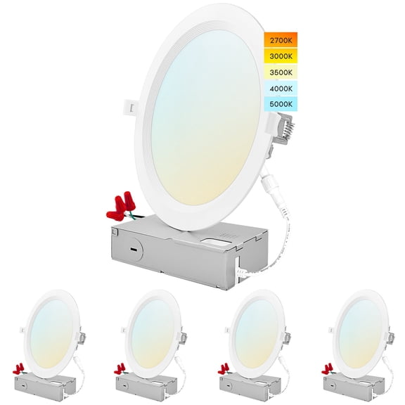 Luxrite 8 inch Ultra Thin LED Recessed Light J-Box 23W 5 Color Options Dimmable 1800 Lumens IC Rated Baffle 4 Pack