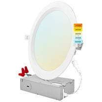 Luxrite 8 inch Ultra Thin LED Recessed Light J-Box 23W 5 Color Options Dimmable 1800 Lumens IC Rated Baffle