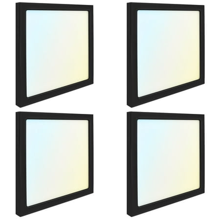 Luxrite 9 Inch Square LED Flush Mount Light, 18W 1250LM, 5CCT 2700K-5000K, Dimmable - Black 4-Pack