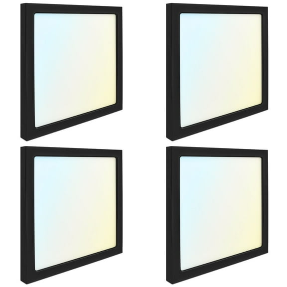 Luxrite 9 Inch Square LED Flush Mount Light, 18W 1250LM, 5CCT 2700K-5000K, Dimmable - Black 4-Pack