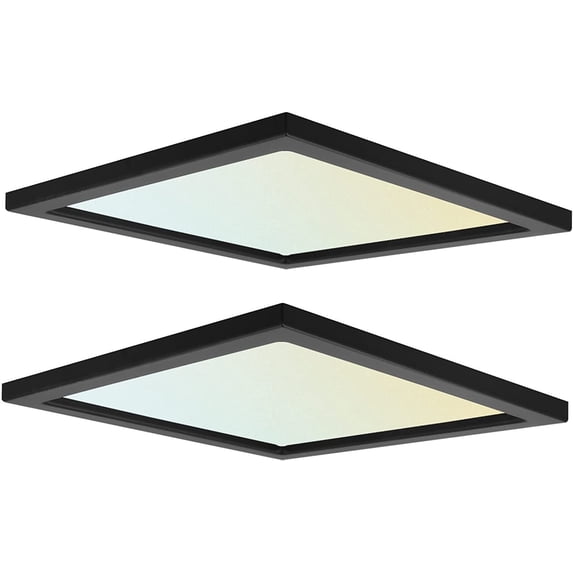 Luxrite 9 inch Square LED Flush Mount 18W 3 Color Selectable 1200 Lumens Dimmable Damp Rated Black 2-Pack