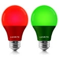 thumbnail image 1 of Luxrite A19 Christmas LED Red and Green Light Bulb, 60W Equivalent, UL Listed, E26, Indoor Outdoor, Decoration, Holiday Lighting 2 Pack, 1 of 6