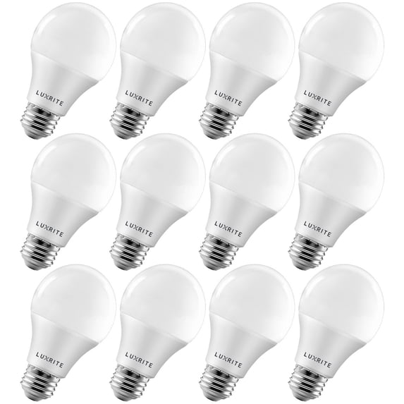 Luxrite A19 Dimmable LED Light Bulb 11W=75W Equivalent 2700K Warm White, 1100 Lumens E26, 12-Pack