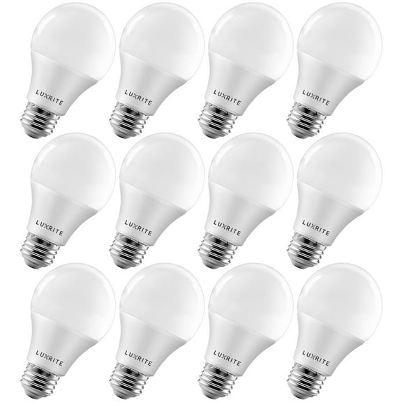 Luxrite A19 Dimmable LED Light Bulb 11W=75W Equivalent 2700K Warm White, 1100 Lumens E26, 12-Pack