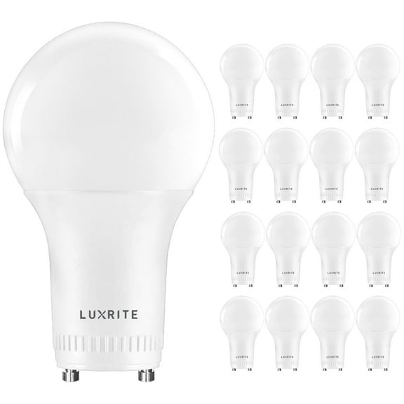 Luxrite A19 Dimmable LED Light Bulb, 60W Equivalent, 3000K Soft White, 800 Lumens, GU24, 16-Pack