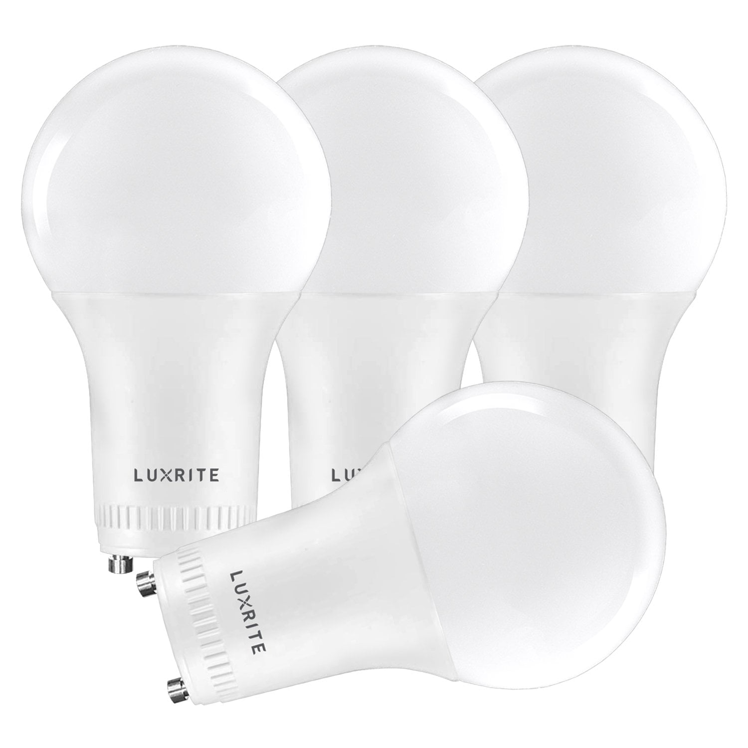 Luxrite A19 Dimmable LED Light Bulb, 60W Equivalent, 4000K Cool White, GU24, 4-Pack