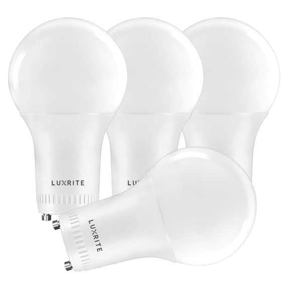 Luxrite A19 Dimmable LED Light Bulb, 60W Equivalent, 4000K Cool White, GU24, 4-Pack
