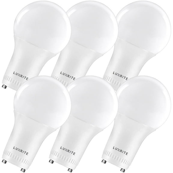 Luxrite A19 Dimmable LED Light Bulb, 60W Equivalent, 5000K Bright White, 800 Lumens, GU24, 6-Pack
