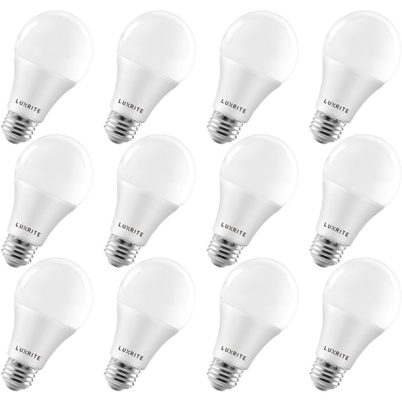 Luxrite A19 Dimmable LED Light Bulbs 15W=100 Watt Equivalent 4000K Cool White, 1600 Lumens, E26, 12-Pack