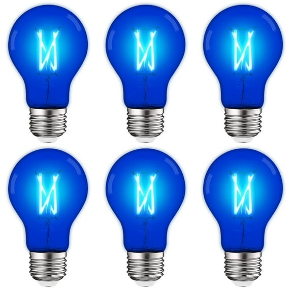 Luxrite A19 Edison LED Blue Light Bulb 4.5W=60W E26 Base Indoor Outdoor Decoration Party Holiday Lighting 6 Pack