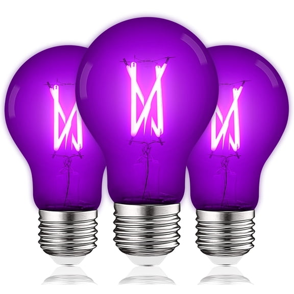 Luxrite A19 Edison LED Purple Light Bulbs 4.5W=60W E26 Base Indoor Outdoor Decoration Party Holiday Lighting 3 Pack